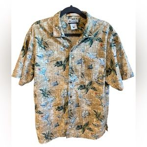 Columbia Men's Shirt M River Lodge Beige Hawaiian Shell Martini Pocket Large‎
